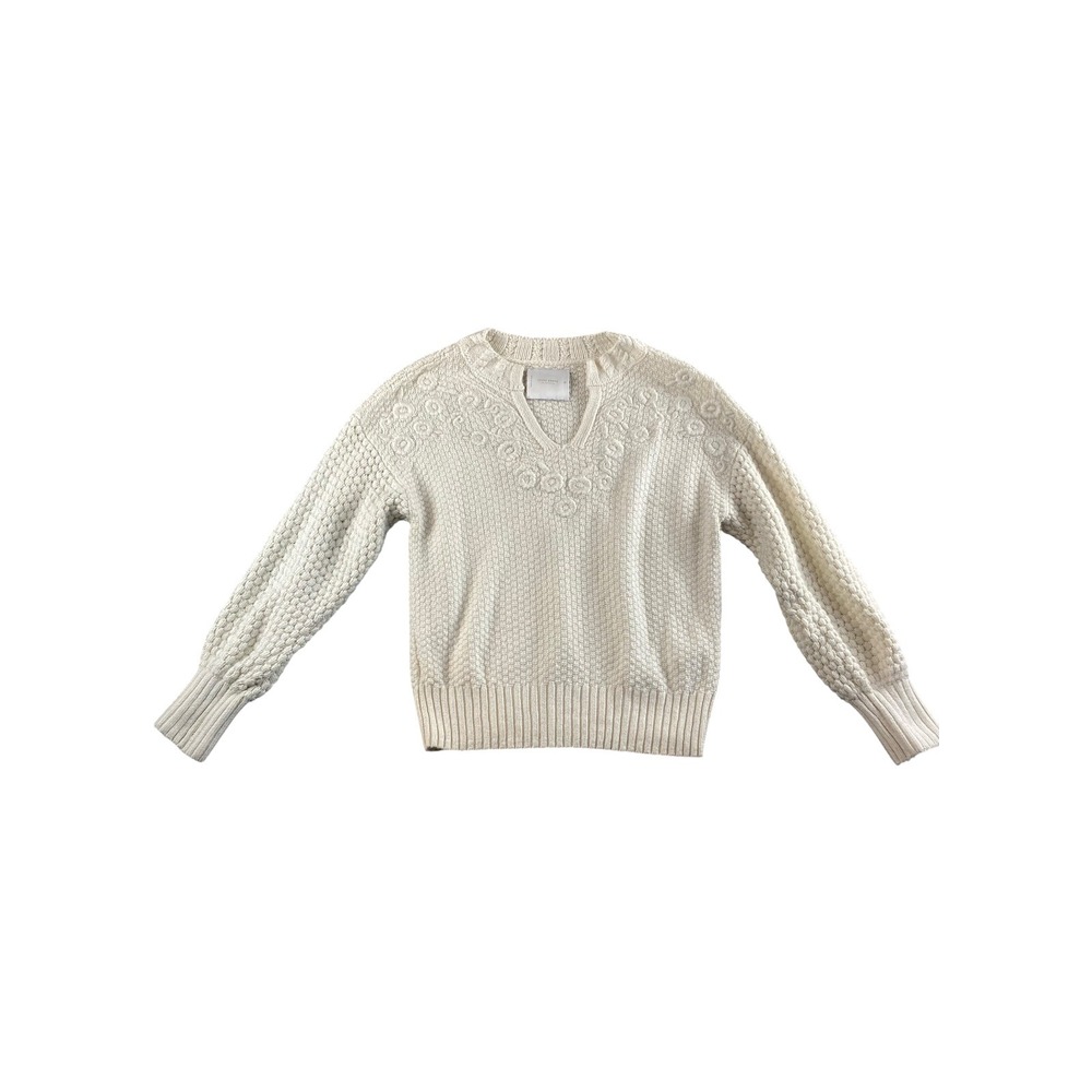 Lucky Brand Cream Cable Knit V Neck Sweater Size XS Balloon Sleeve